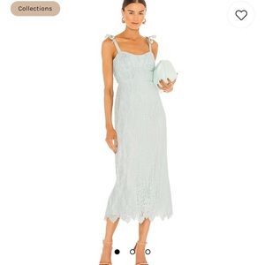 Jonathan Simkhai Bonnie Silk Lace Plisse
Strapless Bustier Midi Dress, Tide